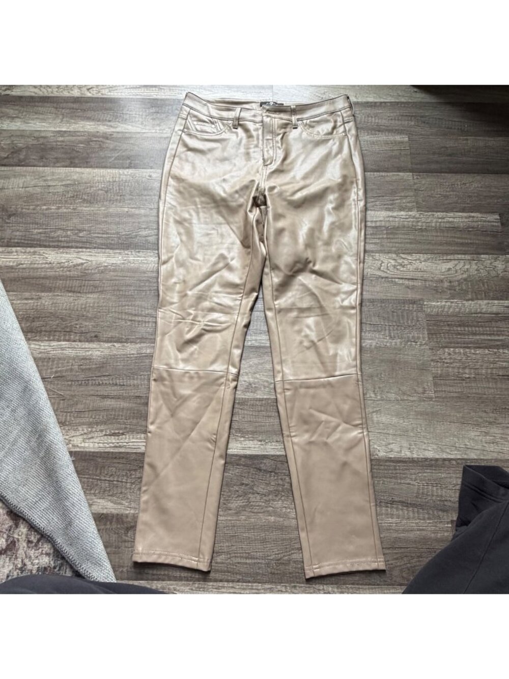 7 For All Mankind Faux Leather Skinny Pants In Taupe Size M